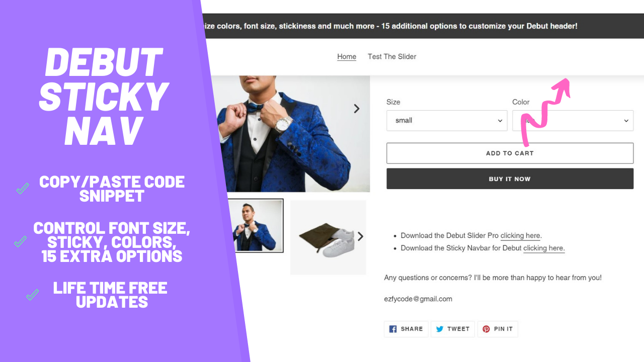 Debut theme for Shopify, sticky navigation code